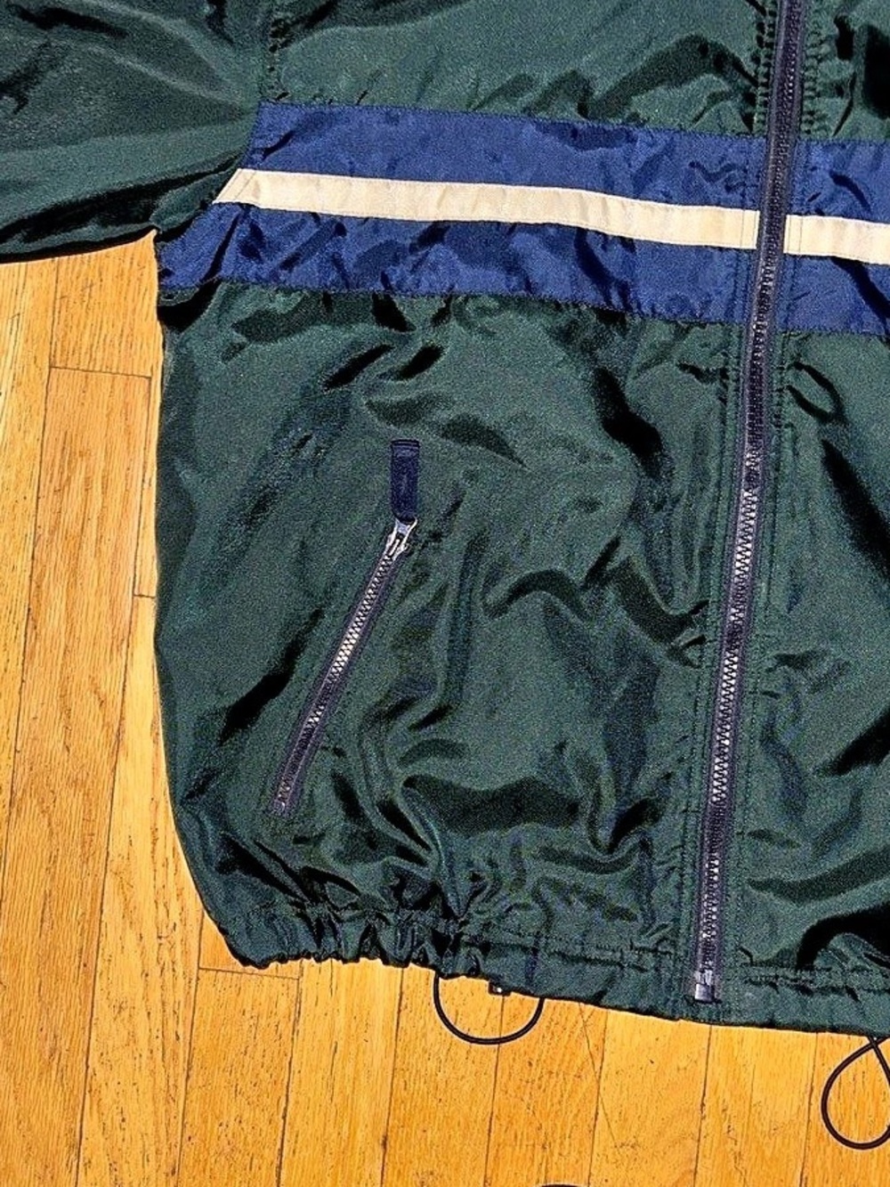 Gap VTG Fleece-Lined Windbreaker w/ Reflective Stripe - Green & Navy - Medium - Picture 5 of 10
